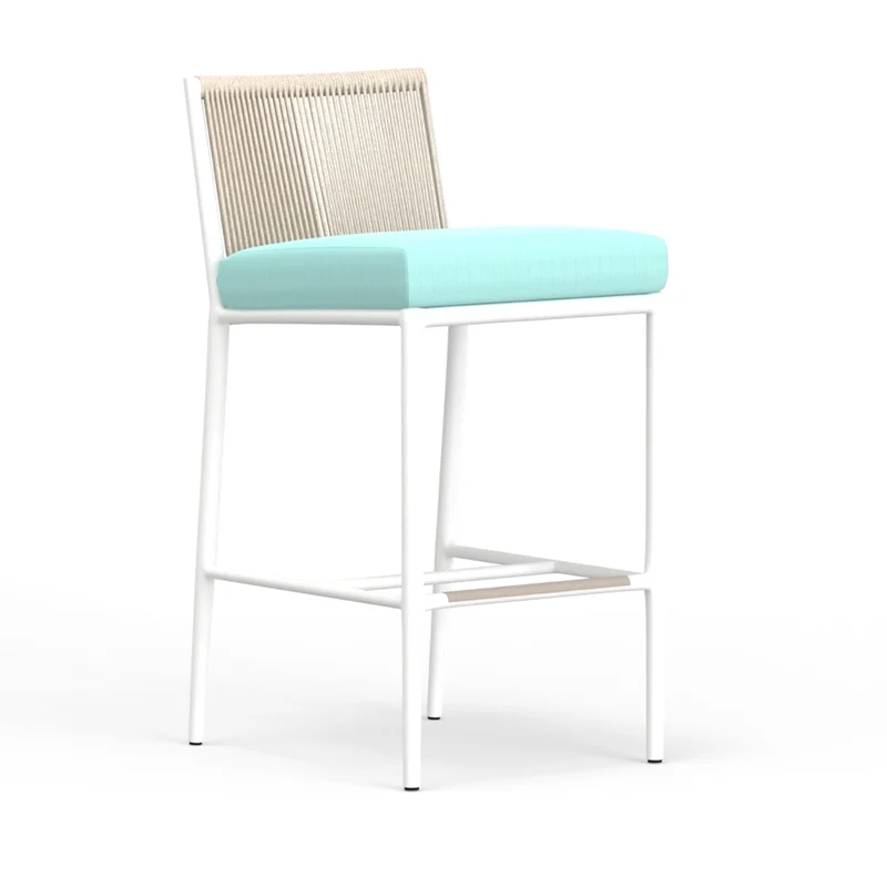 Sunset West - Sabbia Counterstool w/ Sunbrella Fabric - White Finish - SW4901-7C Dupione Celeste / 24.75" X 19.5" X 37"