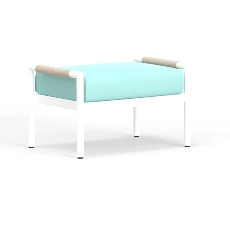Sunset West - Sabbia Ottoman w/ Sunbrella Fabric - White Finish - SW4901-OTT Dupione Celeste / 18.11" X 26.57" X 16.93"