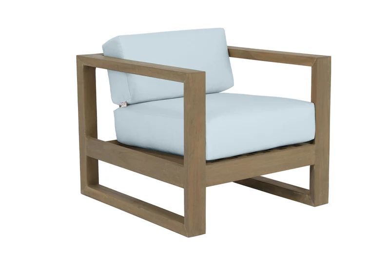 Sunset West - Coastal Teak Club Chair - Sunbrella Fabric No Welt - Teak Finish - SW5501-21 Canvas Skyline / 34" X 31" X 26.75"