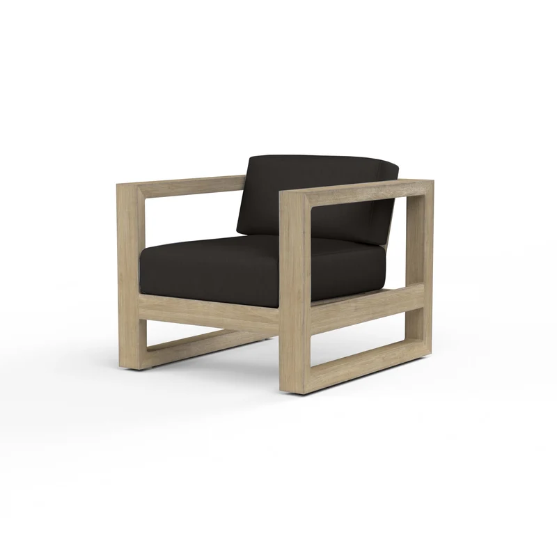 Sunset West - Coastal Teak Club Chair - Sunbrella Fabric No Welt - Teak Finish - SW5501-21 Spectrum Carbon / 34" X 31" X 26.75"