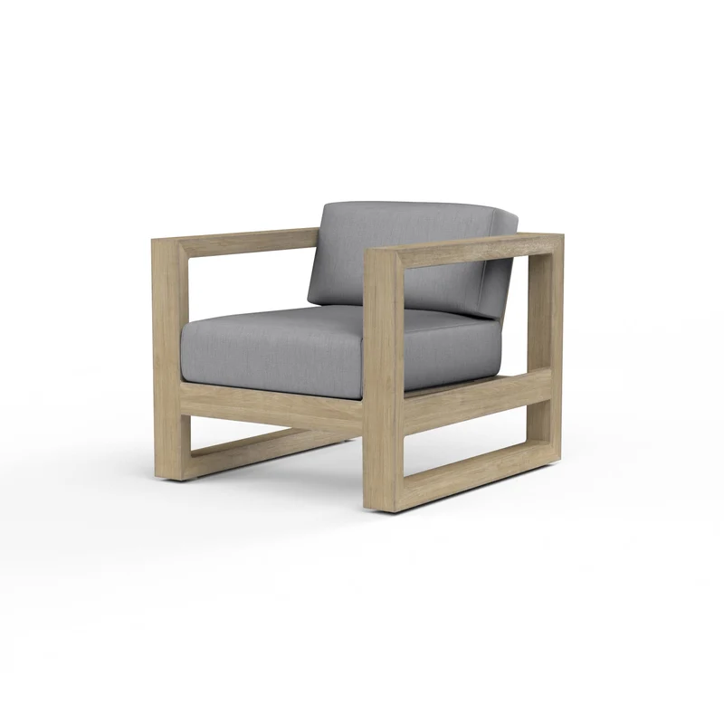 Sunset West - Coastal Teak Club Chair - Sunbrella Fabric No Welt - Teak Finish - SW5501-21 Canvas Granite / 34" X 31" X 26.75"