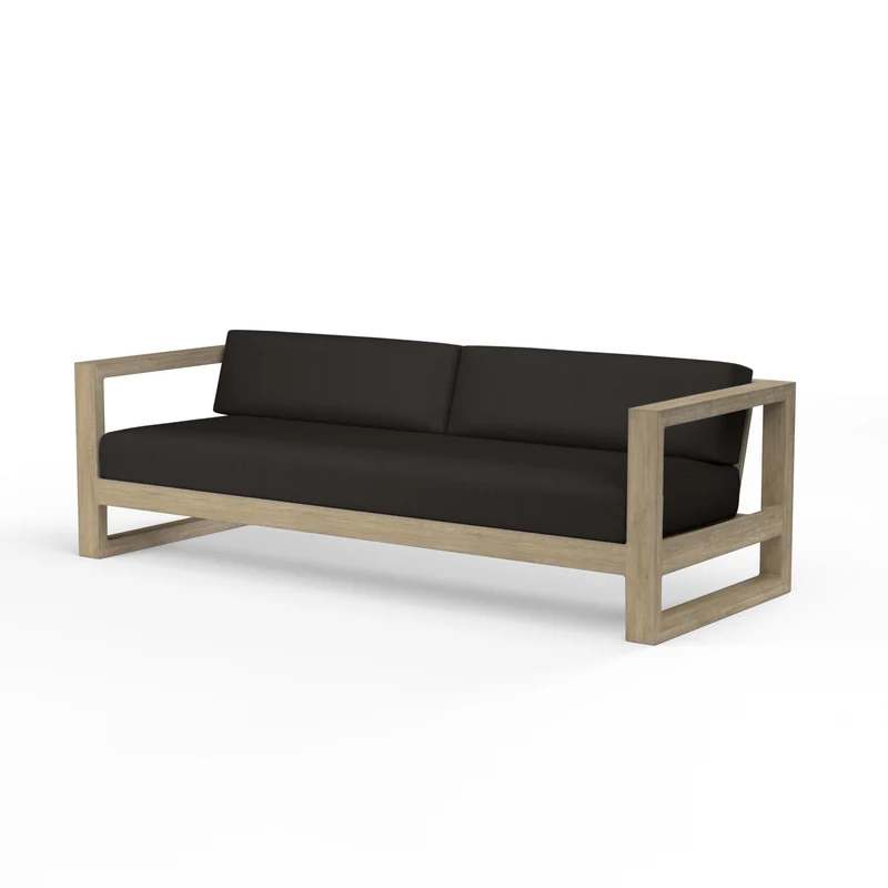 Sunset West - Coastal Teak Sofa w/ Sunbrella Fabric - Teak Finish - SW5501-23 Spectrum Carbon / 90" X 34.13" X 26.75"
