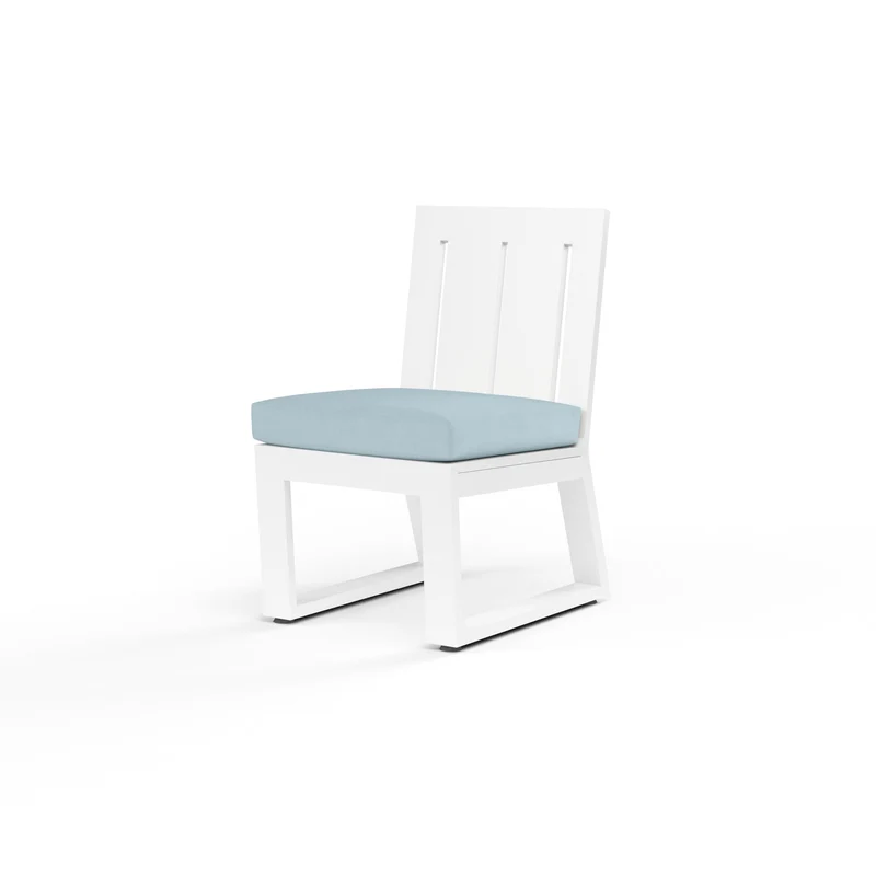 Sunset West - Newport Armless Dining Chair w/ Sunbrella Fabric - Frost Finish - SW4801-1A Canvas Skyline / 24.8" X 20" X 33.58"