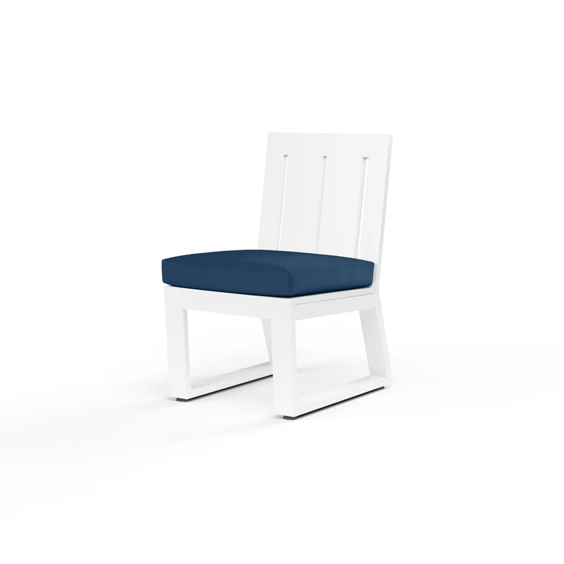 Sunset West - Newport Armless Dining Chair w/ Sunbrella Fabric - Frost Finish - SW4801-1A Spectrum Indigo / 24.8" X 20" X 33.58"