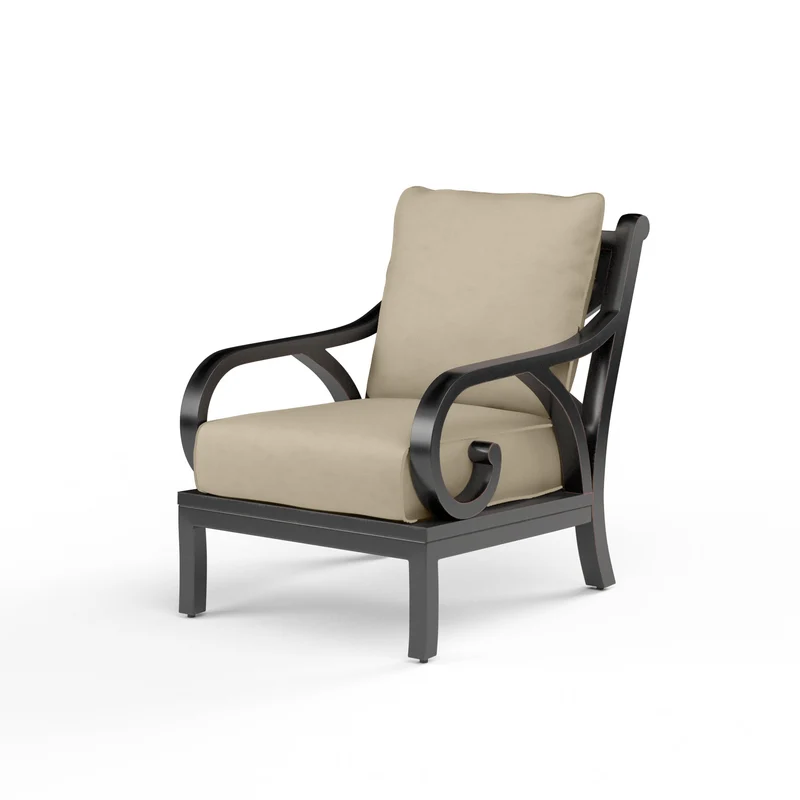 Sunset West - Monterey Club Chair - Sunbrella Fabric w/ Welt - Copper Finish - SW3001-21 Linen Stone / 35.63" X 29.53" X 35.83"