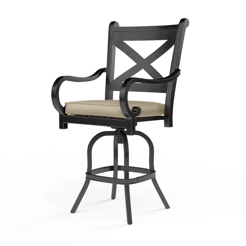Sunset West - Monterey Barstool - Sunbrella Grade A Farbic w/ Self Welt - Copper Finish - SW3001-7B Linen Stone / 25.3" X 23.4" X 51.1"