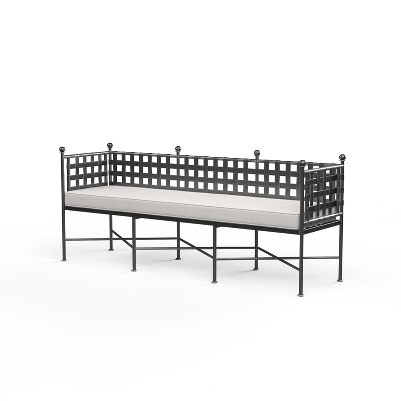 Sunset West - Provence Garden Bench - Sunbrella Grade A Fabric w/ Self Welt - Pewter Finish - SW3201-BNCH Canvas White / 19.4" X 72.1" X 28.9