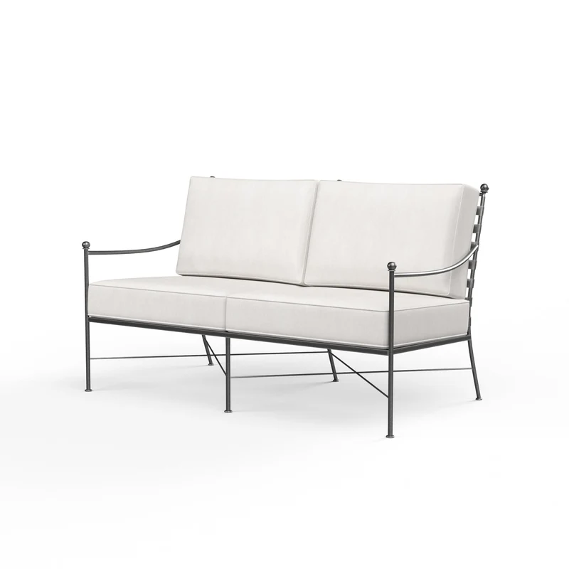 Sunset West - Provence Loveseat w/ Sunbrella Fabric - Pewter Finish - SW3201-22 Canvas White / 36.06" X 51.77" X 36.22"