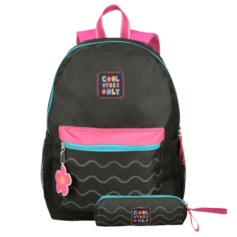 Mochila Negra Escolar Con Cartuchera De Regalo Nena Niña Mujer Urbana Diseños Modernos