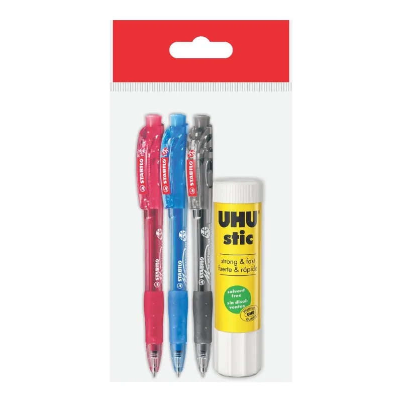 Set Lapiceros STABILO Marathon 3un + UHU Stic 21g