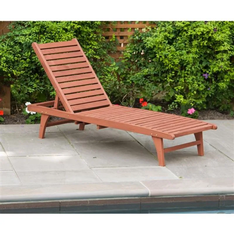 Leisure Season Wooden Chaise Lounge with Pull-Out Tray