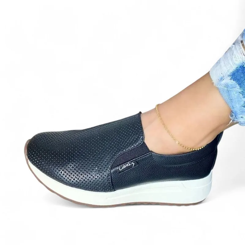 Mocasin Mujer Labrado Planta Blanca 2086L-48 Color Negro