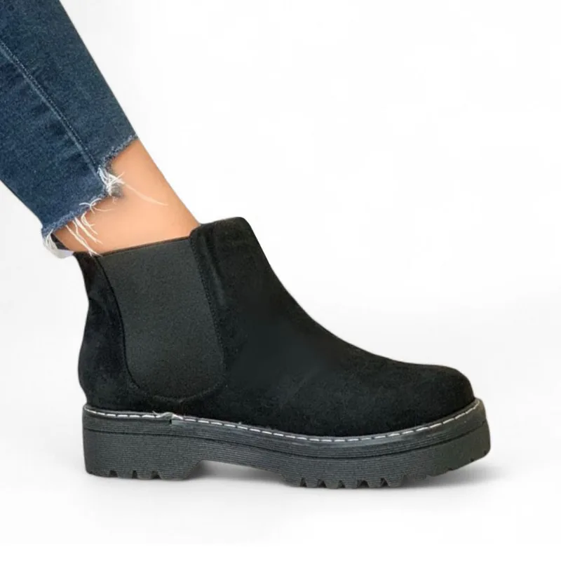 Botin Mujer Plataforma 3 Gamuza 2086L-58 Color Negro Talla 36