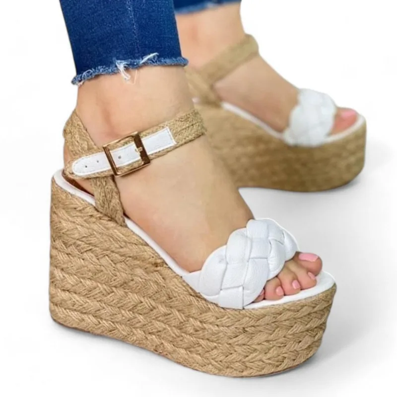 Sandalia Mujer Selva Taco 12 Plataforma 5 2086L-55 Color Blanco Talla 35