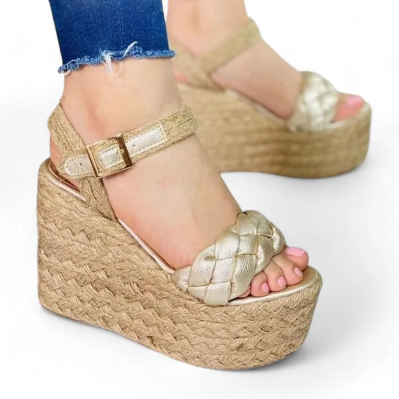 Sandalia Mujer Selva Taco 12 Plataforma 5 2086L-55 Color Dorado Talla 39