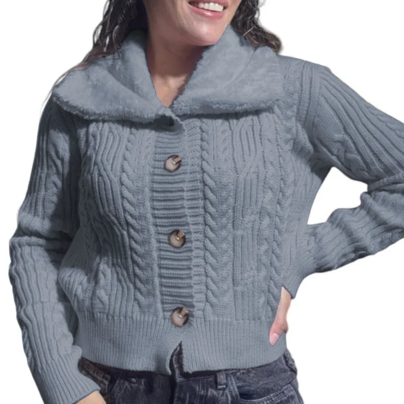 Chompa Mujer Hilo Camisero De Peluche 359G-25 Color Gris Talla S
