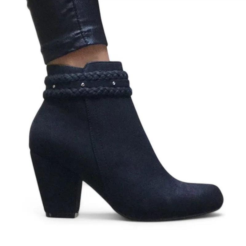 Botin Mujer Gamuza Trensa 7 2086L-60 Color Negro Talla 35
