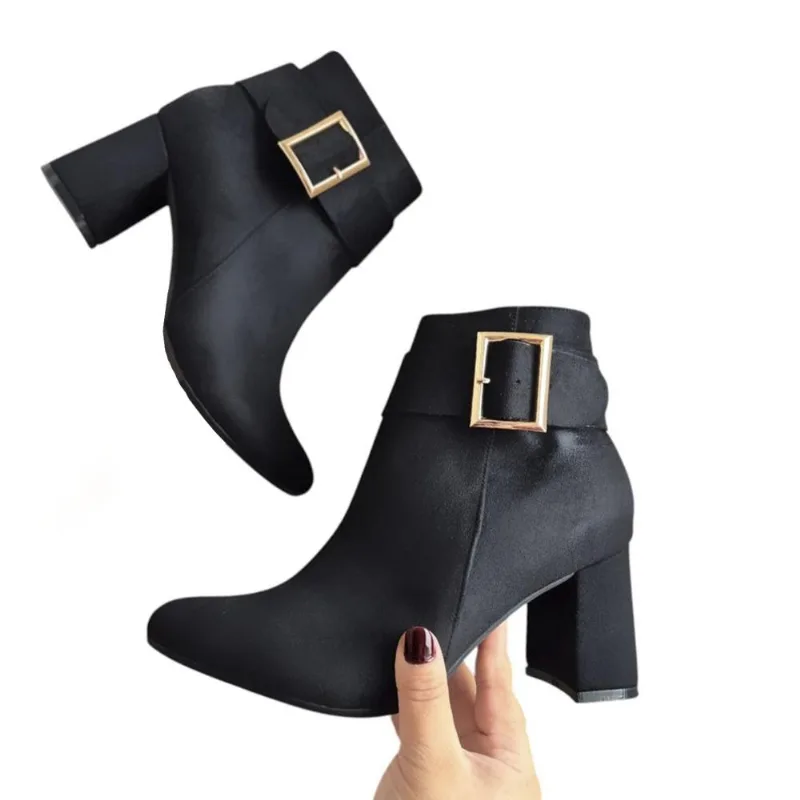Botin Mujer Hebillon 1177 Gamuza 5C-65 Color Negro Talla 35