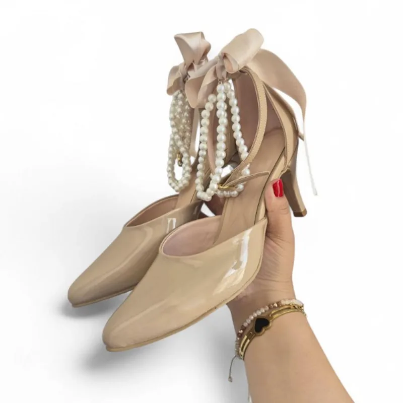 Taco Mujer Charol 7 Lazo 1177 5C-58 Color Beige Talla 39