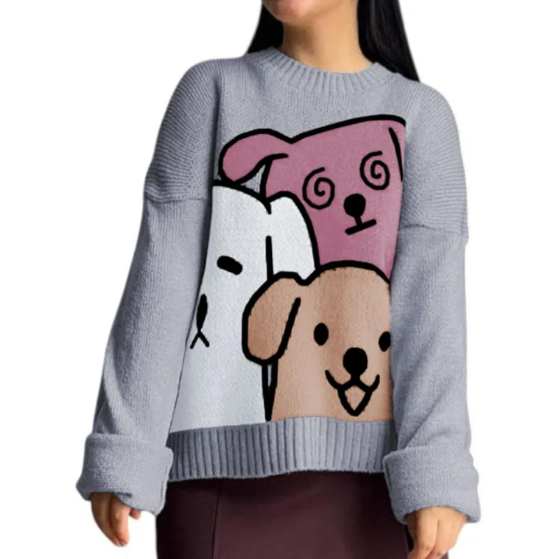 Chompa Mujer 359G-27 Hilo Alpino Barnizado En Los Perros Color Gris Talla M