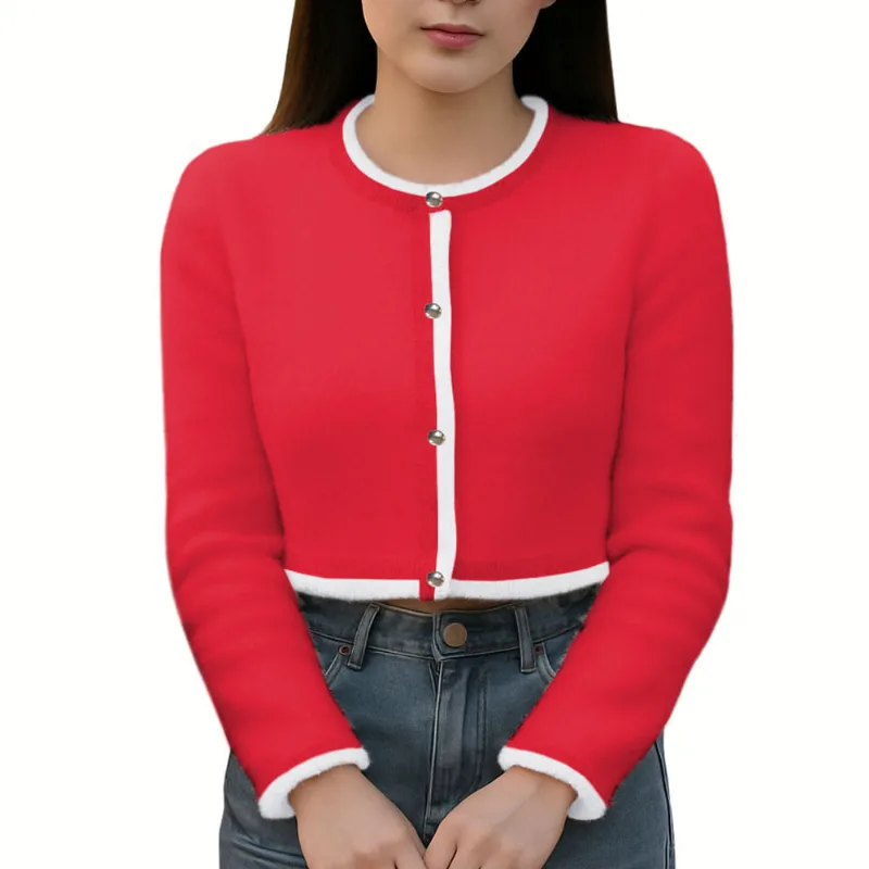 Chompa Mujer Abierta 463G-25 Peluche Botones Color Rojo Talla S