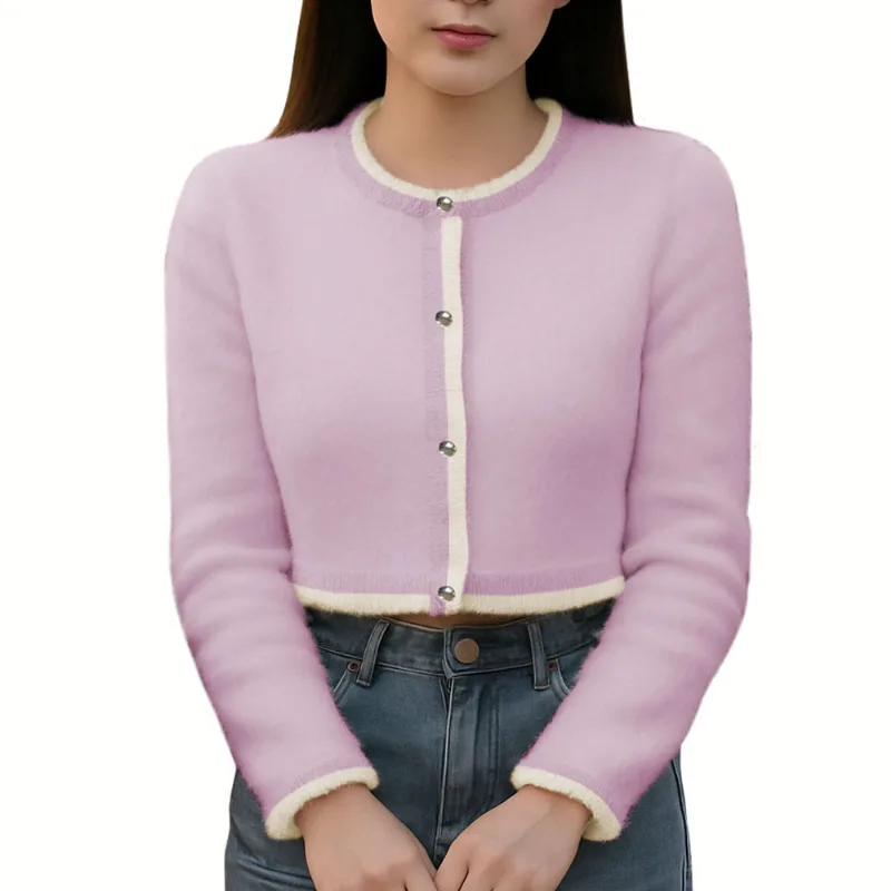 Chompa Mujer Abierta 463G-25 Peluche Botones Color Rosa Talla M