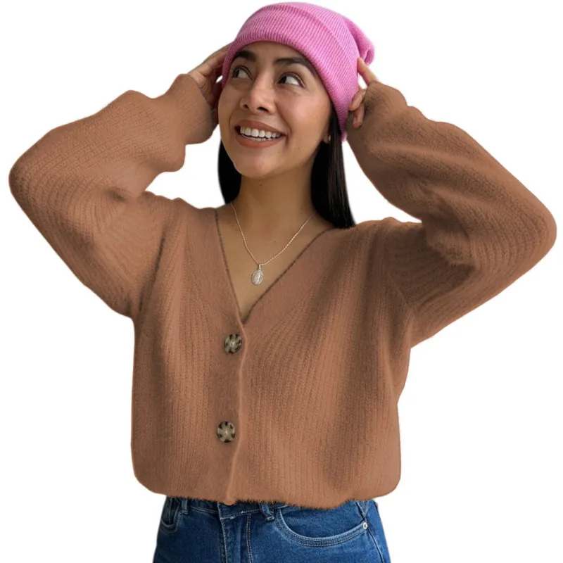 Chompa Abierta Mujer Dralom Peluche 463G-24 Color Caramelo Talla M