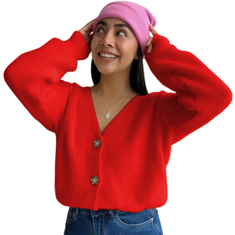Chompa Abierta Mujer Dralom Peluche 463G-24 Color Rojo Talla M