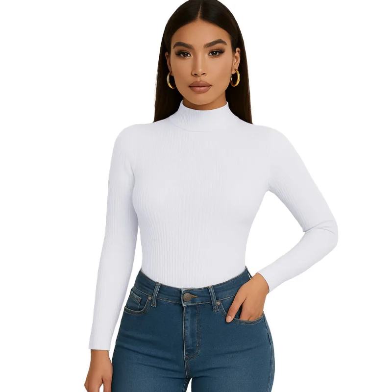 Polo Mujer Cafarena Manga Larga Rib Grueso Tic-13 Color Blanco Talla S