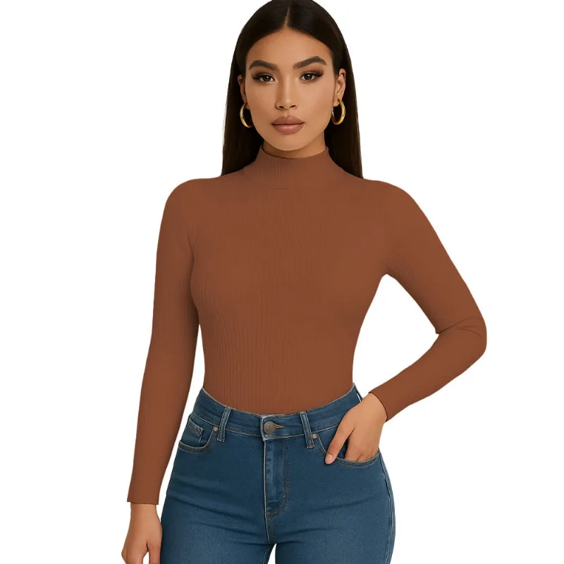 Polo Mujer Cafarena Manga Larga Rib Grueso Tic-13 Color Caramelo Talla M