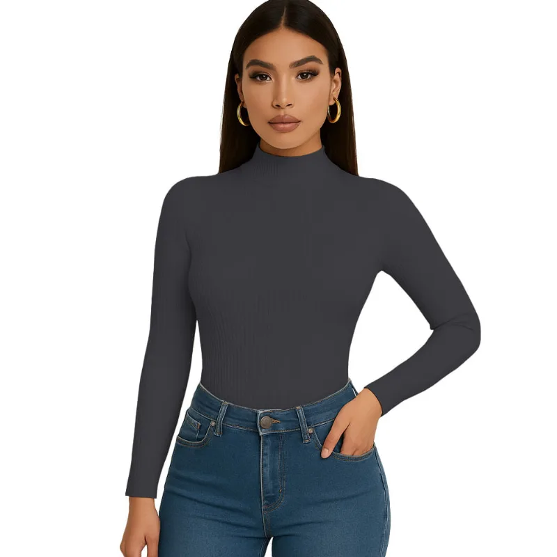Polo Mujer Cafarena Manga Larga Rib Grueso Tic-13 Color Plomo Talla M