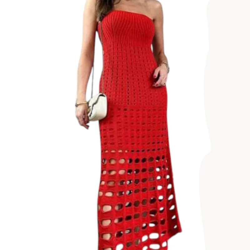 Vestido Mujer Hilo Maxi Bombas G359-35 Color Rojo Talla L