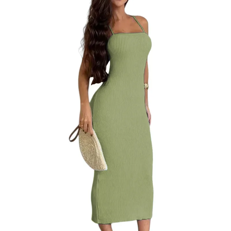Vestido Espalda Amarrada Hilo 463G Dom-23 Color Verde Talla M
