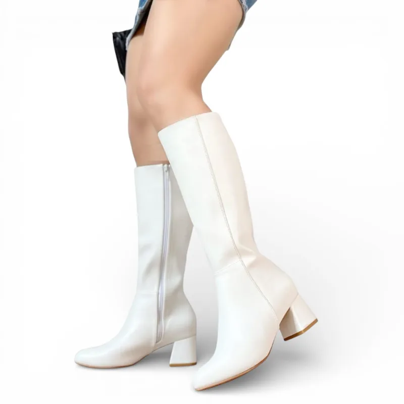 Bota Mujer Clasica Caña Alta Taco 5 2086-75 Color Blanco Talla 39