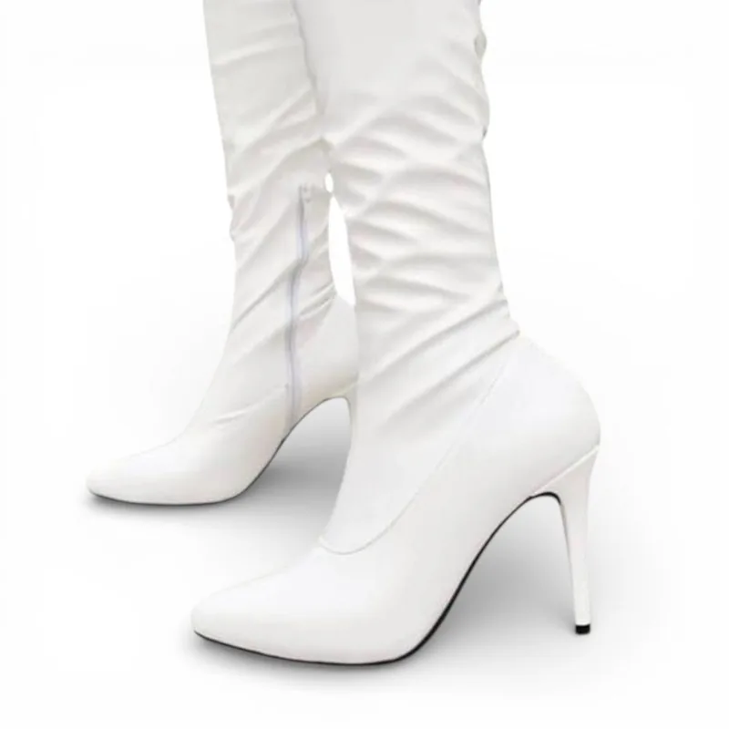 Bota Mujer Charol Strech 1299-99 Taco #9 Color Blanco Talla 39