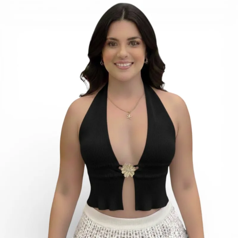 Sueter Playero Mujer Hilo 359-14 Color Negro Talla M