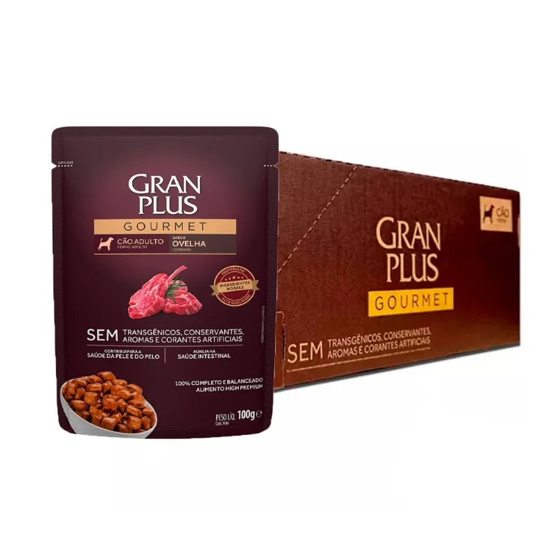 Kit 18un. Ração Úmida Sachê Granplus Gourmet Cães Adultos Ovelha 100g