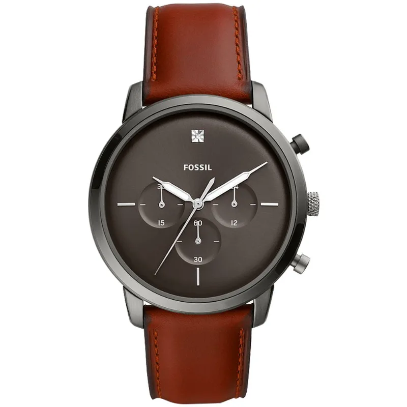 Reloj Fossil Neutra FS5582 Cronómetro Correa de Cuero Marrón Dial Gris