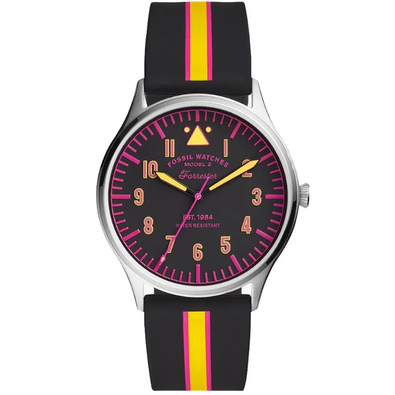 Reloj Fossil Forrester FS5613 Acero Inoxidable Correa de Silicona Negro