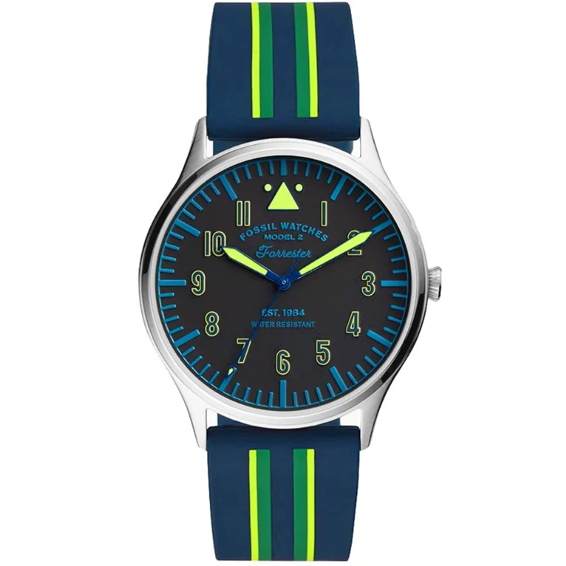 Reloj Fossil Forrester FS5614 Acero inoxidable Correa de Silicona Azul
