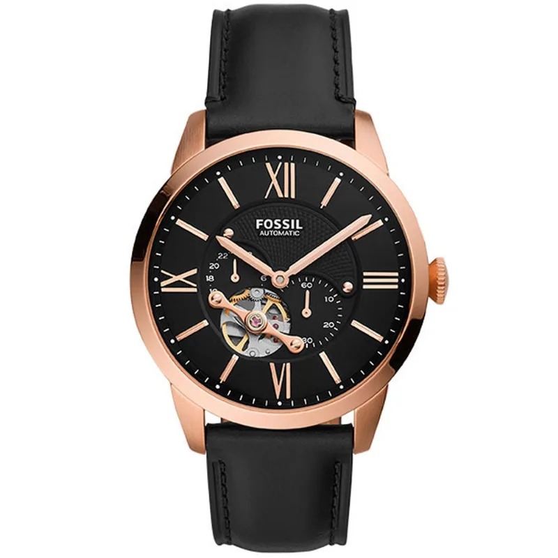 Reloj Fossil Townsman ME3170 Automático Acero Rose Gold Correa de Cuero Negro