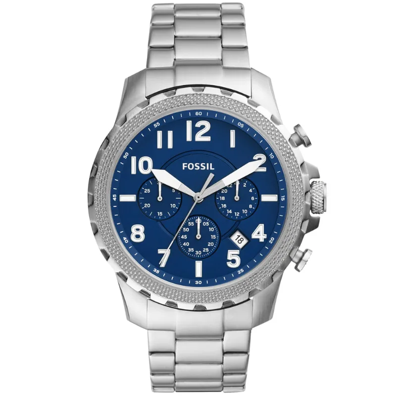 Reloj Fossil Bowman FS5604 Fecha Cronómetro Acero Inoxidable Dial Azul