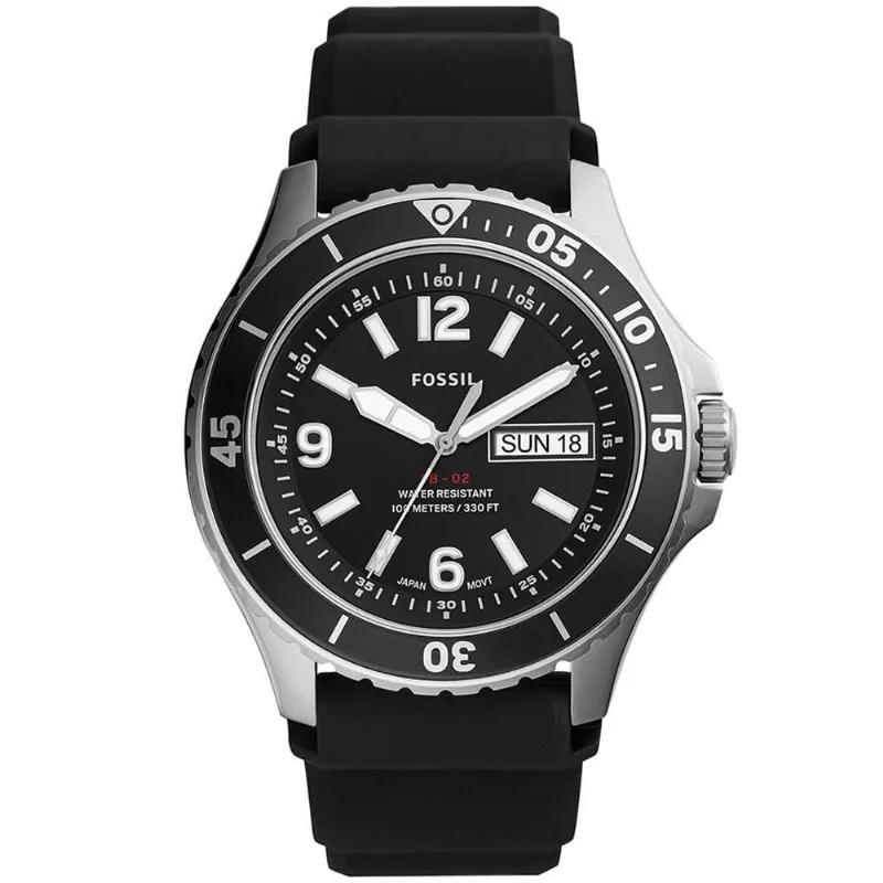 Reloj Fossil FB-02 FS5689 Fecha Correa de Silicona y Dial Negro