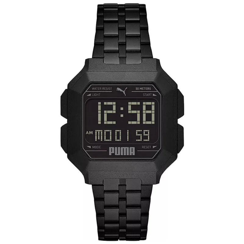 Reloj Puma Remix P5053 Digital Luz de Fondo Correa de Acero Inoxidable Negro
