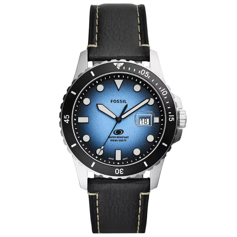 Reloj Fossil Blue FS5960 Fecha Correa de Cuero Negro Dial Celeste