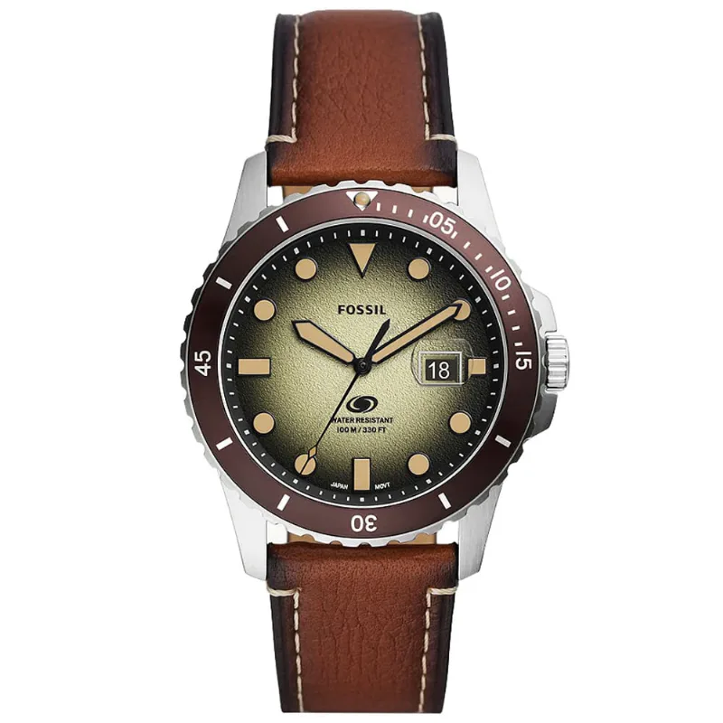 Reloj Fossil Blue FS5961 Fecha Correa de Cuero Marrón Dial Verde