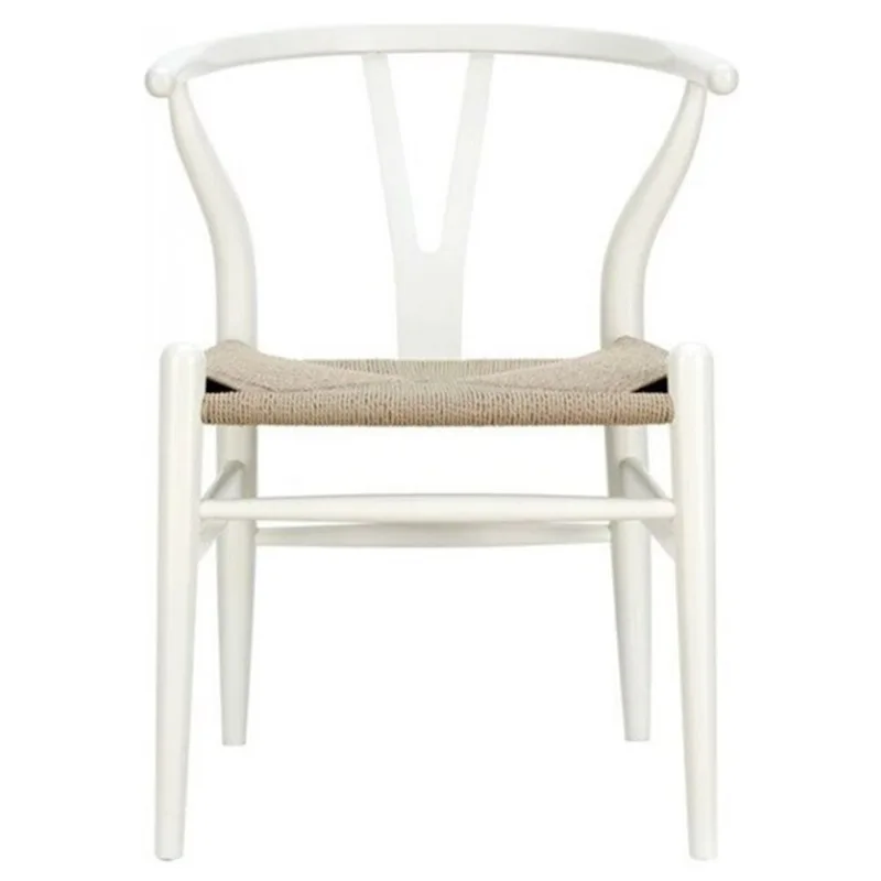 Nicer Interior Replica Hans Wegner Wishbone Dining Side Chair - White/Beige