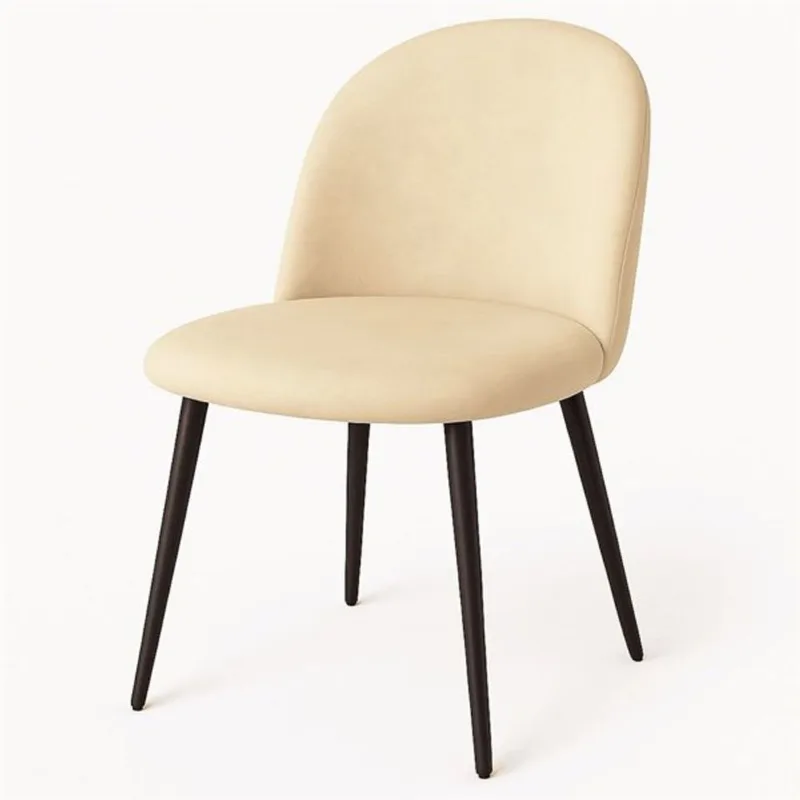 Nicer Interior Rhun Suede Dining Chairs with Black Metal Legs in Cream - Set of 4