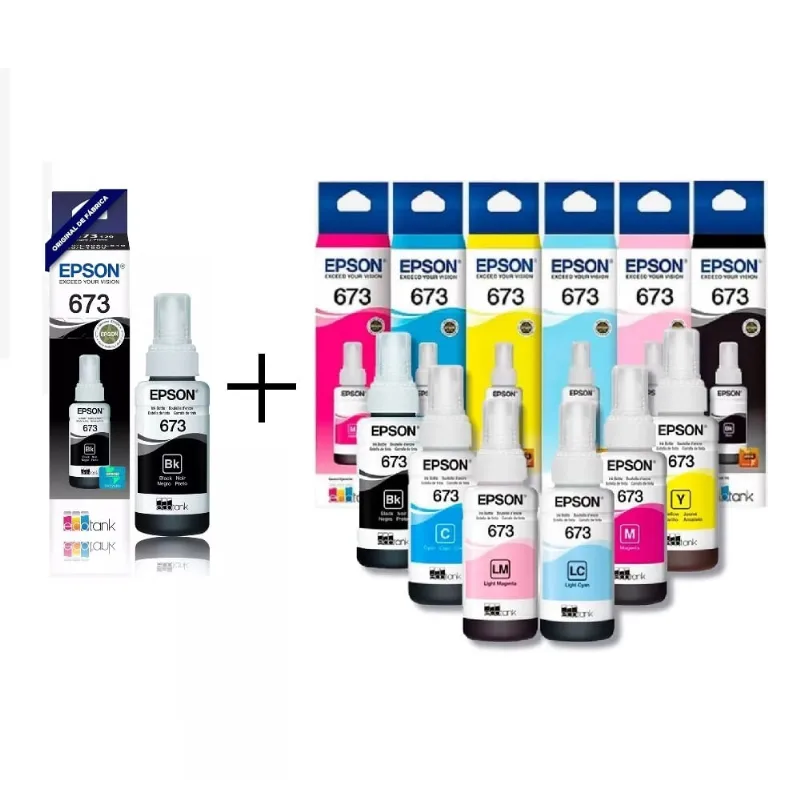 Kit 7 Tintas Epson 673 Original T673 - 2 Pretos E 5 Coloridos 70ml