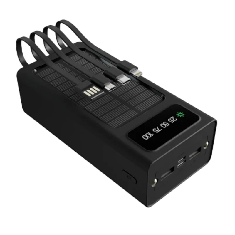 XTECH Banco de Energía Solar 30000mAh con Cables Integrados USB-C Lightning XPB-300